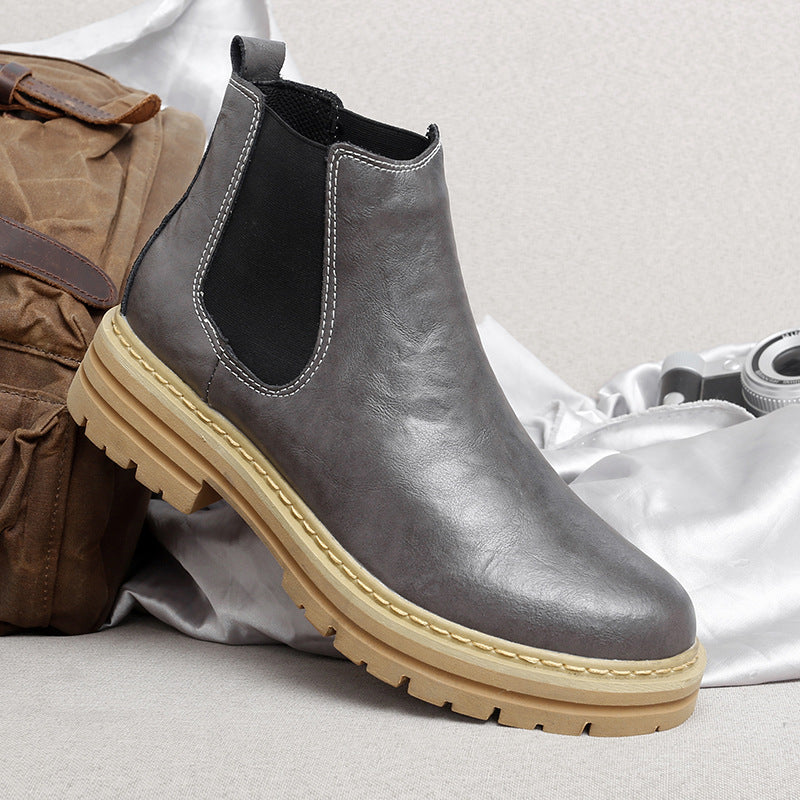 Trendy Thick-soled Work Boots Retro British Style Fleece-lined Men's Boots