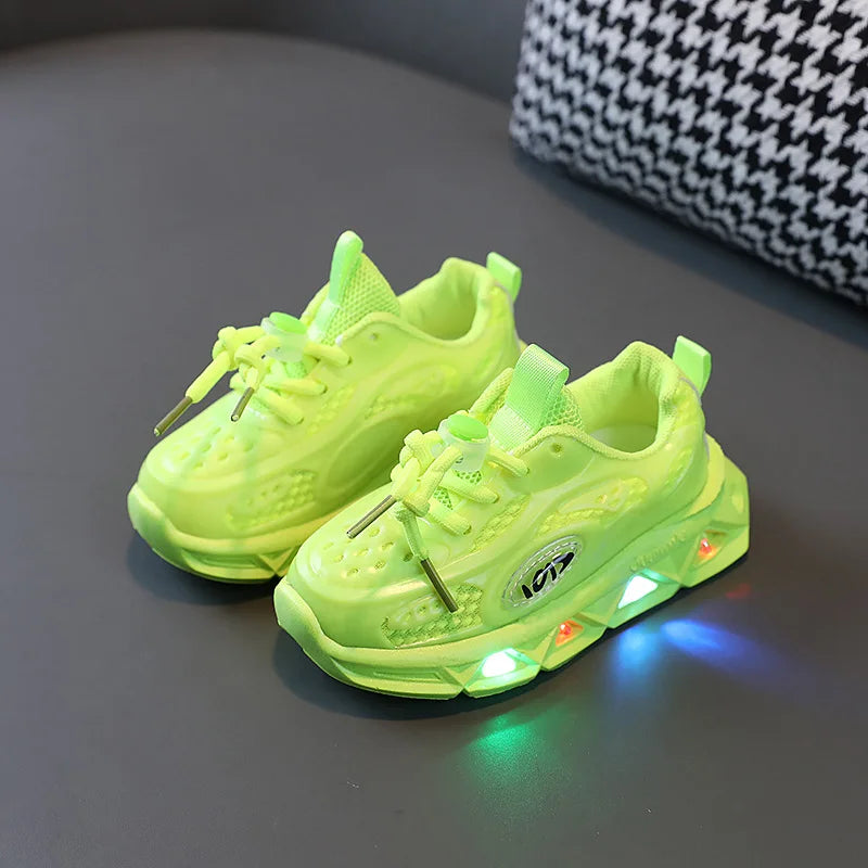 Boys New Cartoon Sneakers Children Baby Spring Breathable Mesh LED Luminous Sports Shoes Kids Casual Autumn Light Up Shoes