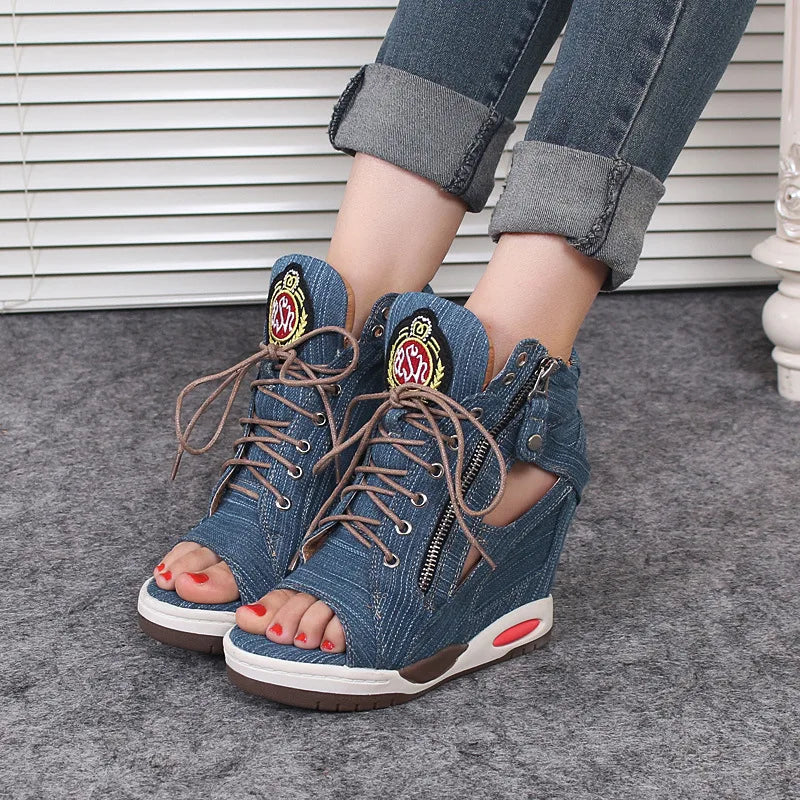 Womens Sneakers Shoes Fashion Platform Designer Thick Sole Casual Hoof Heels TPR Autumn Round Toe Solid High Increased Inte