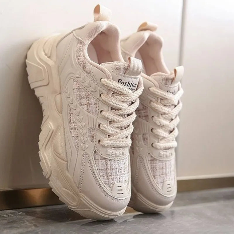 Women's Platform Sneakers - Mesh & Leather Chunky Sole, Breathable Non-Slip, Stylish Casual Sports Shoes for Daily & Dating