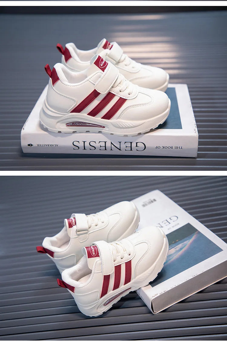 2026 New Spring Fall Sport Shoes for Boys Fashion Patchwork Stripes Dad Sneakers for Girls Black Khaki Gray Kids Trainers