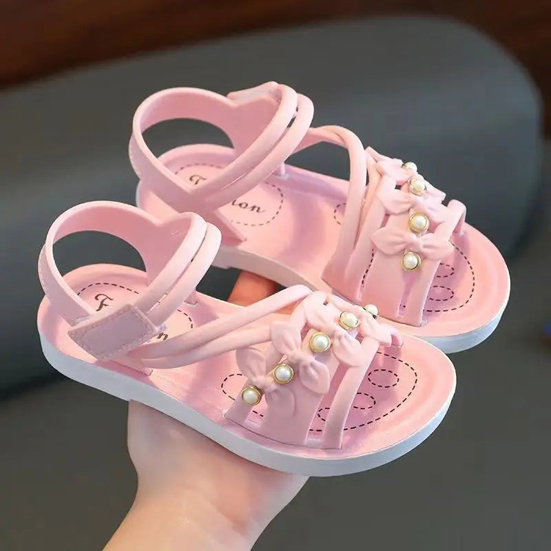 Chic Toddler Girls' Flower Adorned Open Toe Sandals - Comfy, Non-Slip Sole with Easy Hook and Loop Closure for Casual Wear