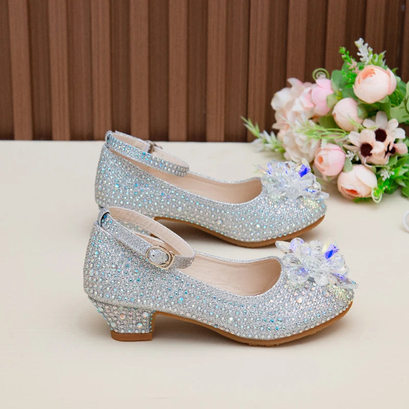 High-heeled Shoes For Girls Spring And Autumn New Little Girl Princess Crystal Shoes Children's Cuhk Shows Soft-soled Shoes