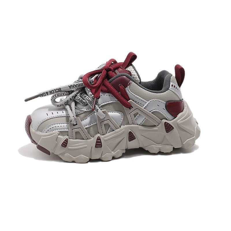 Children's Sneakers Four Seasons Leather Boys Girls Single Shoes Black Soft Bottom Non-slip Kids Running Shoes