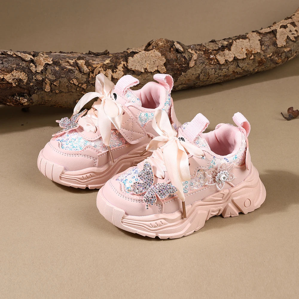 Children Shoes New Spring Toddler Girls Sport Shoes Bling Bling Soft Sole Breathable Outdoor Tennis Fashion Kids Sneakers