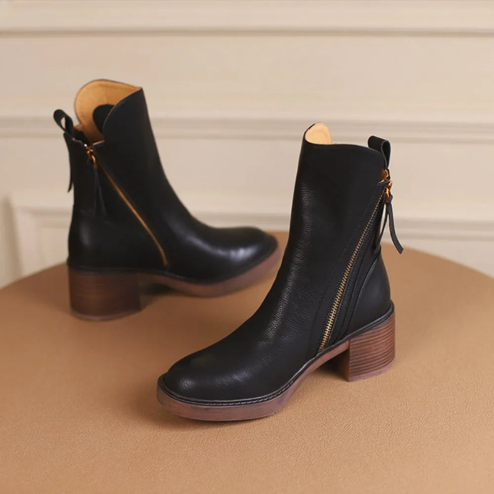 Women's Boots Spring and Autumn New Chelsea Boots Thick Heel Brown Short Leather Shoes for Women High Heels platform shoes