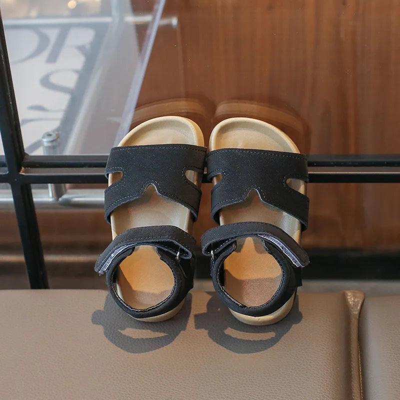 Boys Girls Sandals PU Suede Soft Beach Shoes For Children Casual Hook Loop Anti Slip Kids Sandals