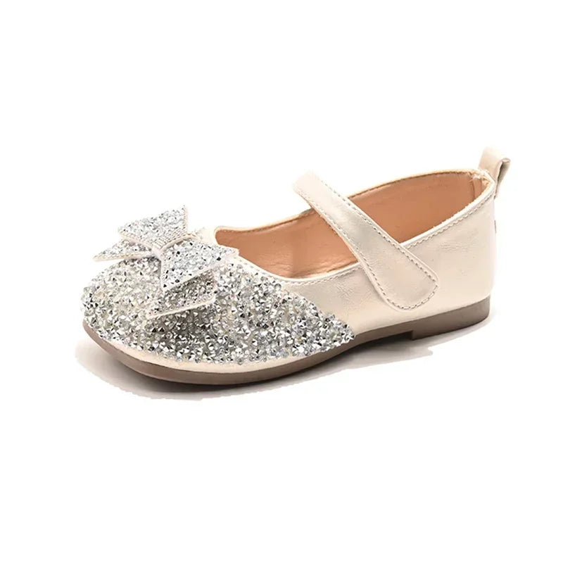 Children Princess Shoes Luxury Rhinestone Girls Bowknot Leather Shoes Spring Autumn Versatile Kids Fashion Causal Ballet Shoes