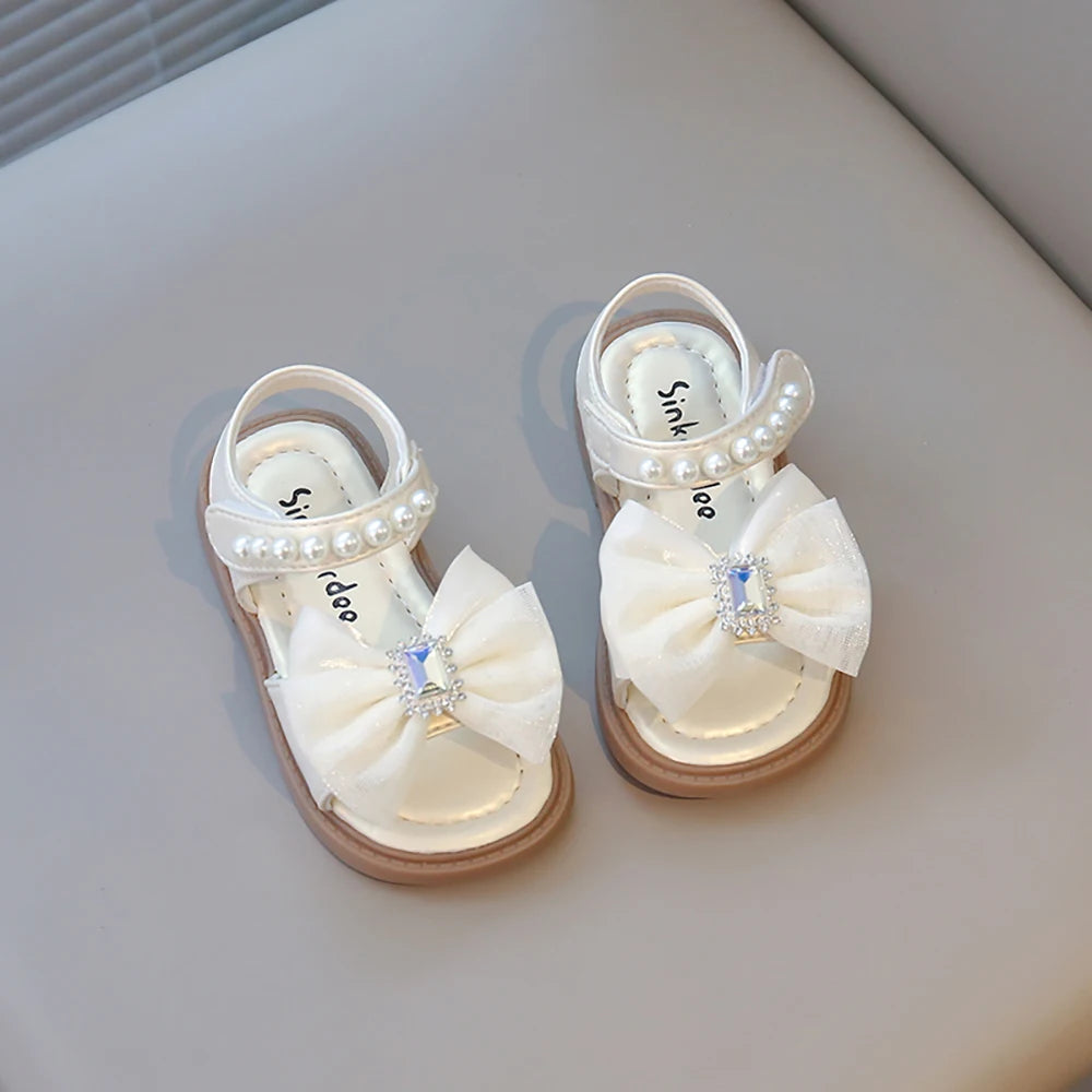 Summer Princess Sandals For Girls Luxury Diamond Pearl Girl's Sandals Trend Fashion Anti-slippery Girl's Beach Shoes Kids Sandal