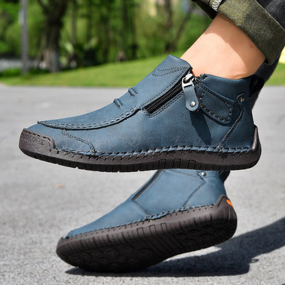 Men's Flats Ankle Boots Fashion Casual Side-zipper Boot Temperament Commuter Shoes