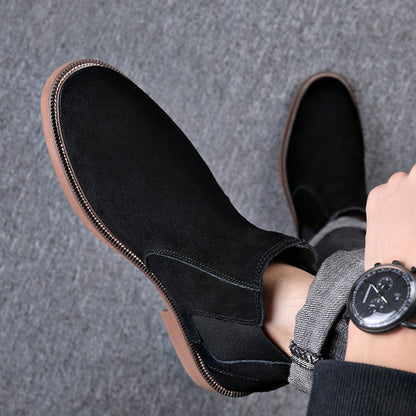 Men's Suede Leather Autumn And Winter New Fleece-lined Pointed Ankle Boots