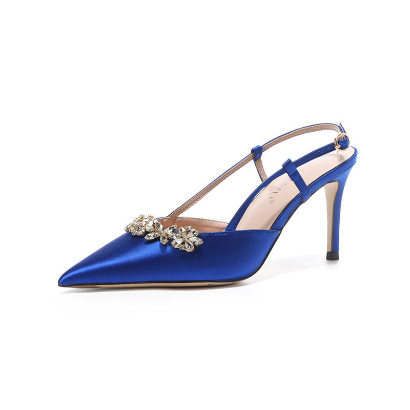 French Style Temperament Evening Dress High Heels Rhinestone Closed Toe Sandals