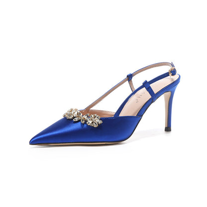 French Style Temperament Evening Dress High Heels Rhinestone Closed Toe Sandals