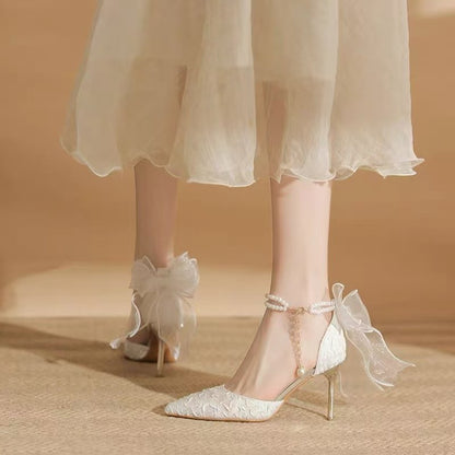 Back Bow Platform Pointed-toe Stiletto Sandals