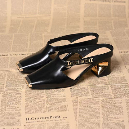 Metal Tilta French Retro Summer Square Toe Sandals