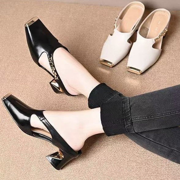 Metal Tilta French Retro Summer Square Toe Sandals