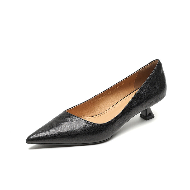 Women's Solid Color French Pointed-toe Mid Heel Shoes