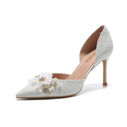 Women's All-match High Heel Stiletto Heel Pointed-toe Bowknot Flower Sandals