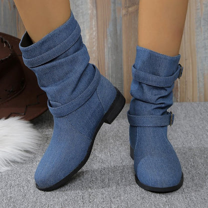 Square Heel Round Toe Women's Denim  Boots