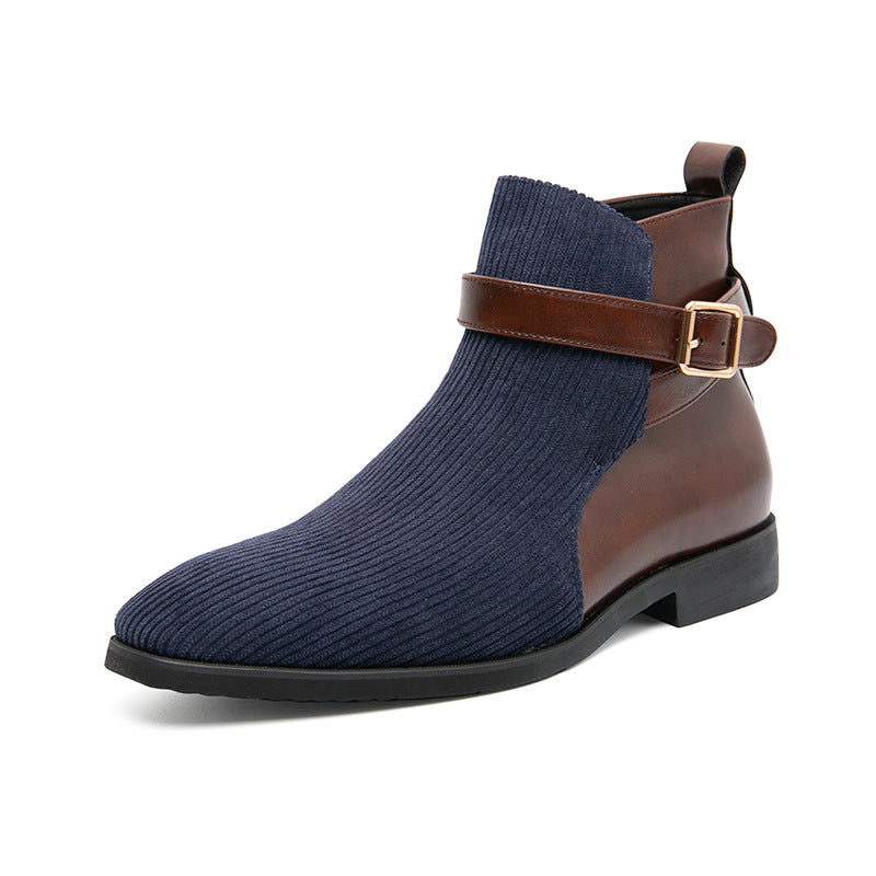 Men's High Top Working Wear Retro Platform British Style Color Block Biker Short Boots