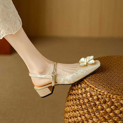French Retro Square Toe High Heels Women