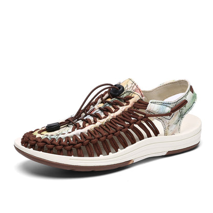 Fashion Woven Sandals Women Men Drawstring Tie Roman Shoes Summer (Available)