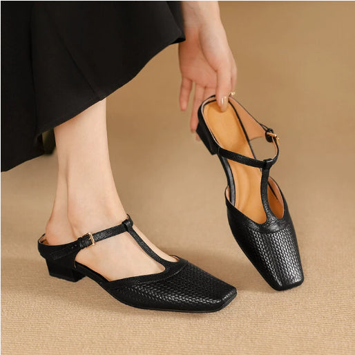 Women's Elegant Retro Soft Bottom Square Toe Color-blocking Sandals