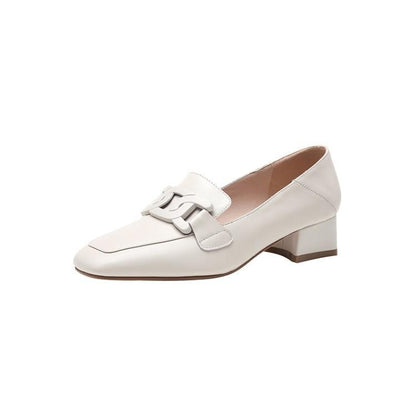 British Style Chunky Heel Pumps One Pedal Loafer Women's Mid Heel