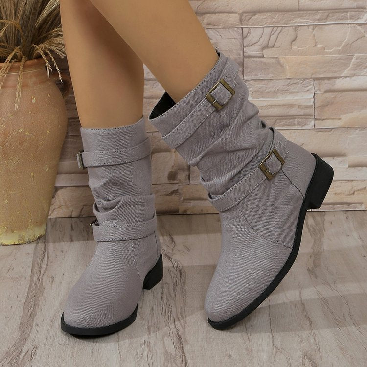 Square Heel Round Toe Women's Denim  Boots