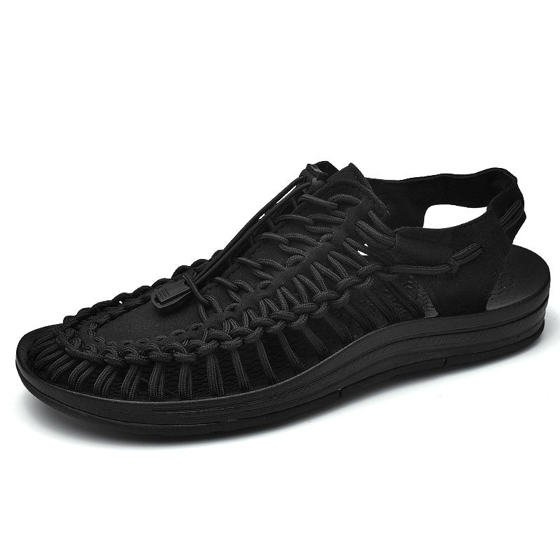 Fashion Woven Sandals Women Men Drawstring Tie Roman Shoes Summer (Available)
