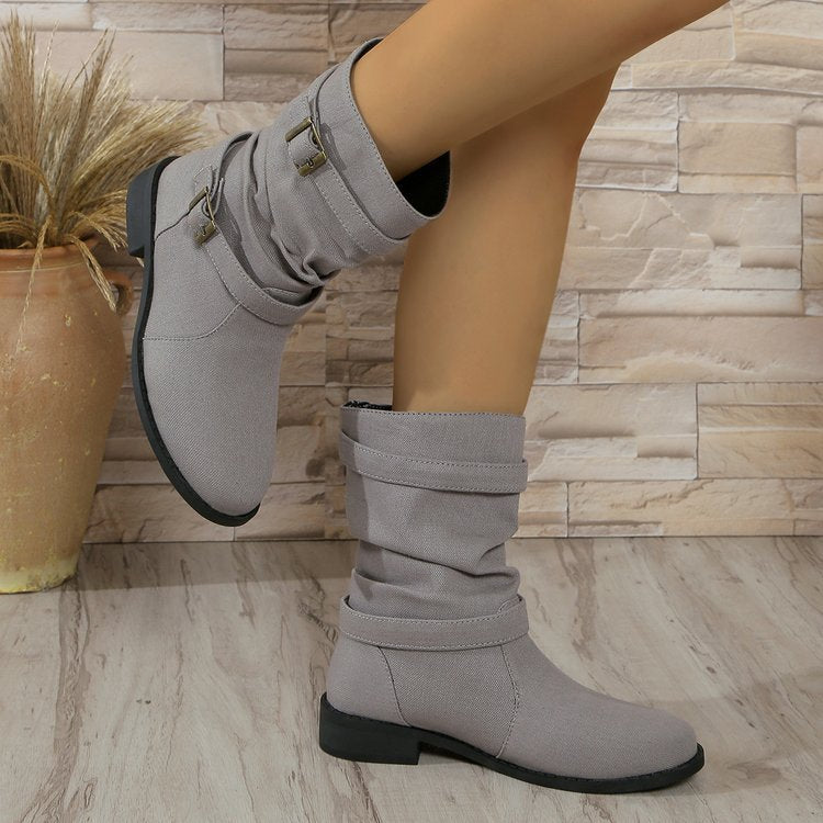 Square Heel Round Toe Women's Denim  Boots