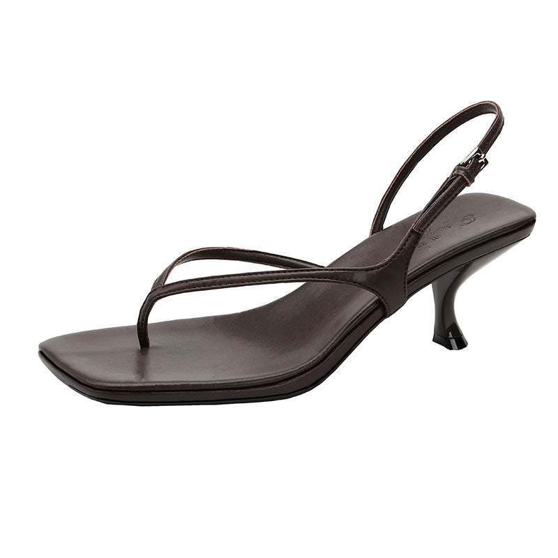 Soft Leather Square Toe High Heel Sandals For Women Summer