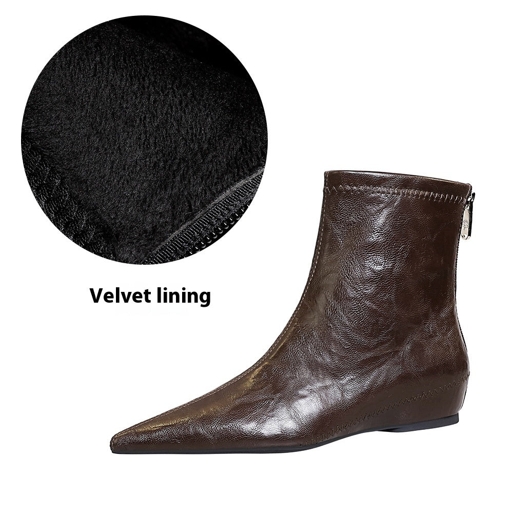 Retro Female Boots Comfortable Low Heel Wedge Hidden Heel