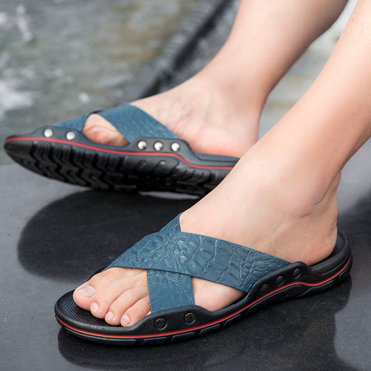 Men's Casual Hollow-out Breathable Cowhide Beach Sandals