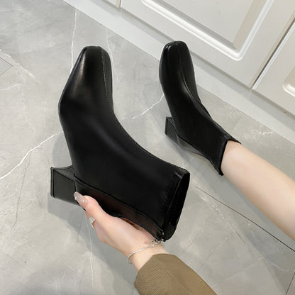 Boots Zipper Mid-calf And Low Length Martin Square Head