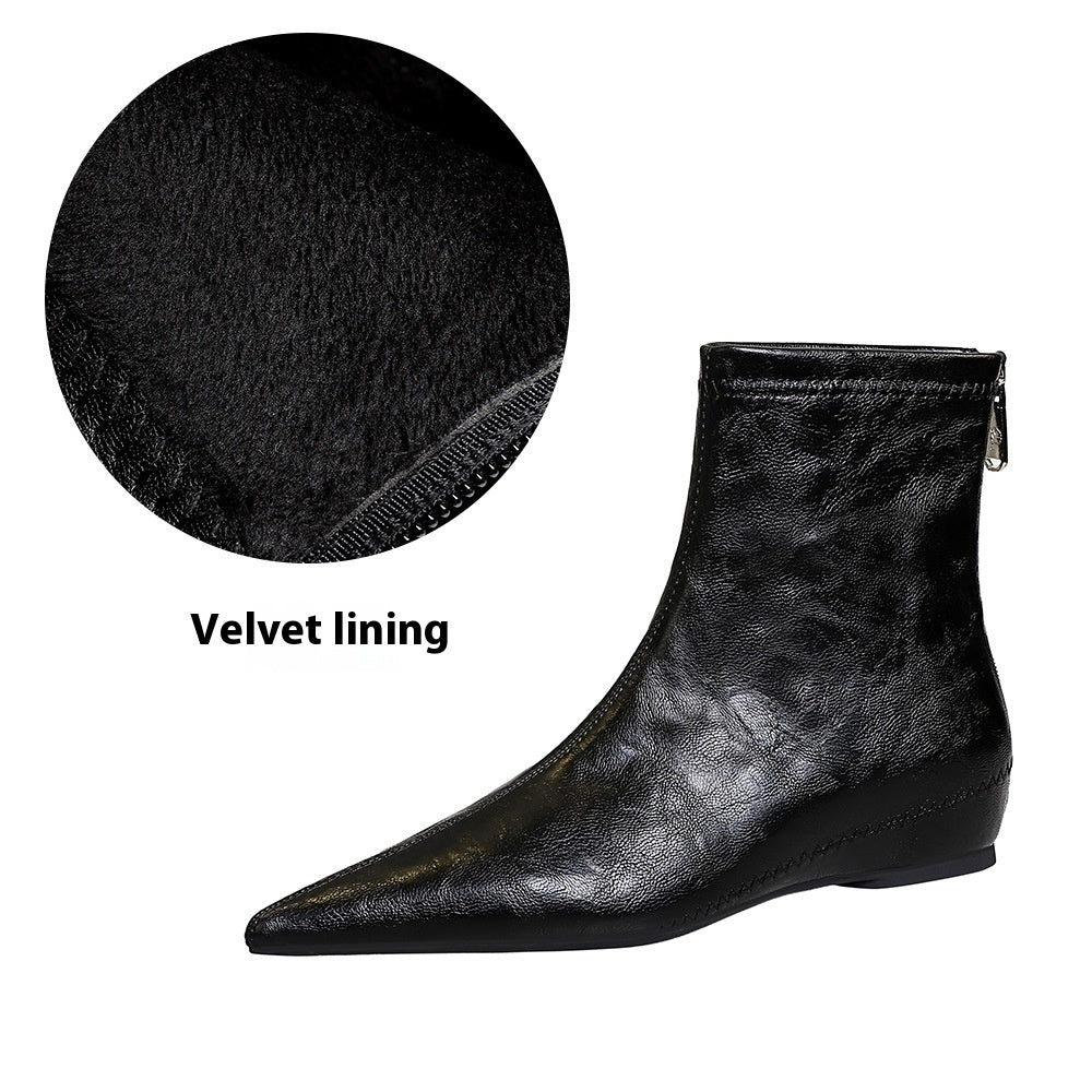 Retro Female Boots Comfortable Low Heel Wedge Hidden Heel