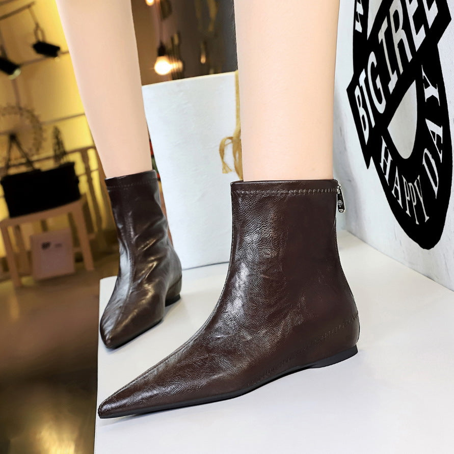 Retro Female Boots Comfortable Low Heel Wedge Hidden Heel
