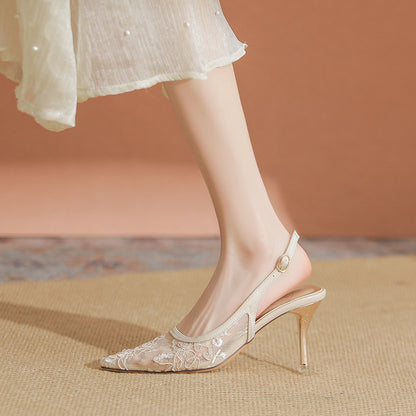Lace Hollow-out Mesh Pointed High Heels Sexy
