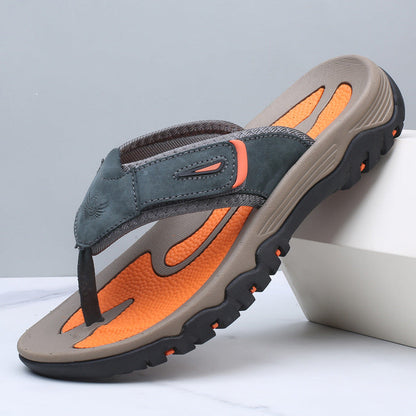 Large Dock Layer Cowhide Men's Flip-flops