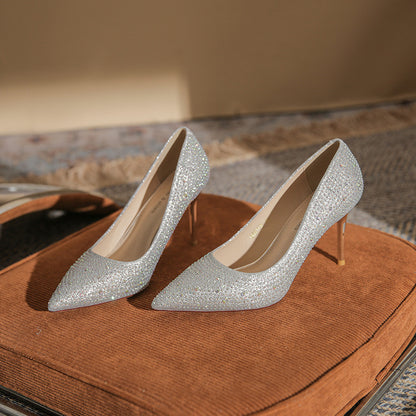 Korean Version New Versatile Crystal High Heels