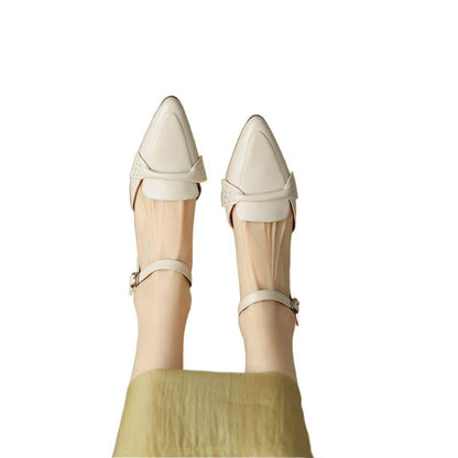 Pointed Toe Chunky Heel Retro Closed Toe Women's Sandals