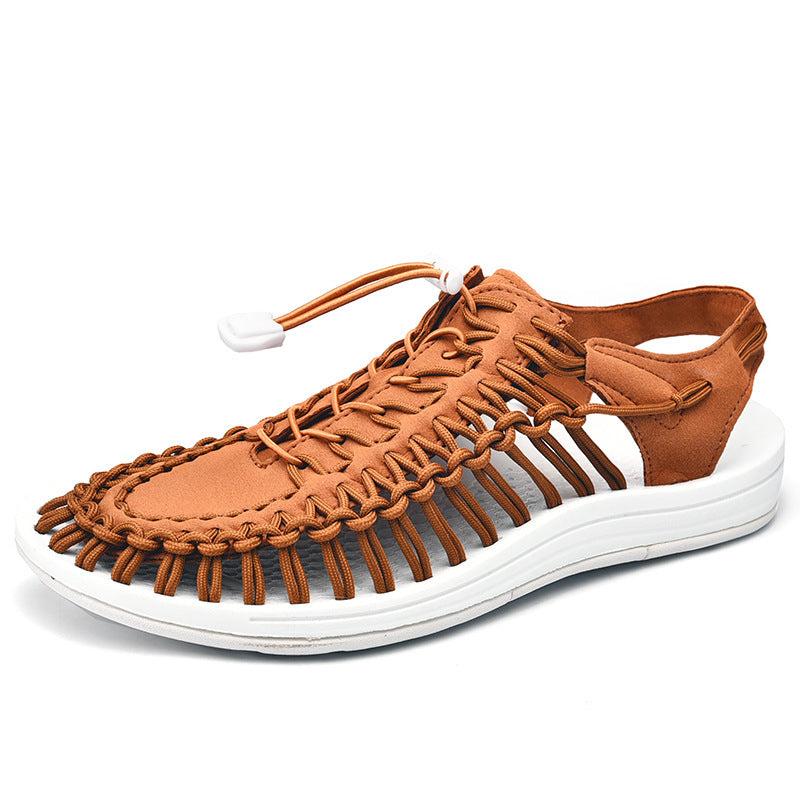 Fashion Woven Sandals Women Men Drawstring Tie Roman Shoes Summer (Available)
