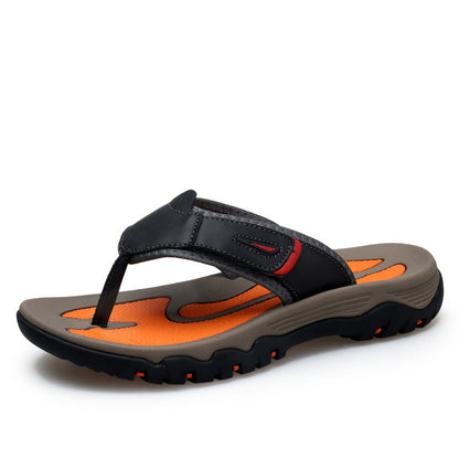 Large Dock Layer Cowhide Men's Flip-flops