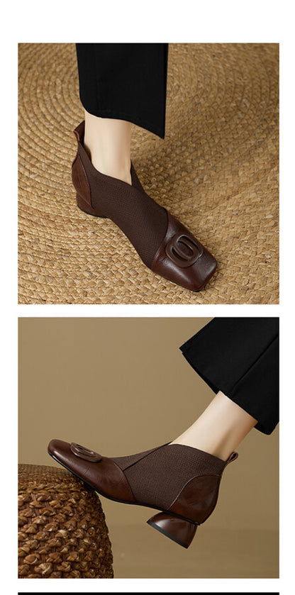 Soft Leather Retro Chunky Heel Women's Shoes