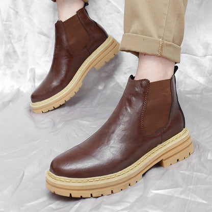 Trendy Thick-soled Work Boots Retro British Style Fleece-lined Men's Boots