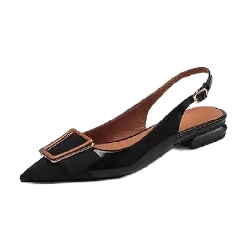 Metal Buckle Back Empty Word Strap Closed Toe Sandals