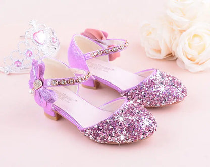 New Children Princess Beading Sandals Kids Flower Wedding Shoes High Heels Dress Shoes Party Shoes for Girls Pink Silver purple