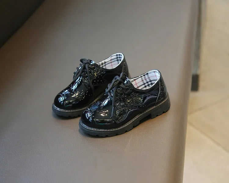 Children's Leather Shoes Round Toe Lace-up Elegant Spring Soft Comfy Baroque Style Kids Casual Shoe Boys Girls Flat Shoes