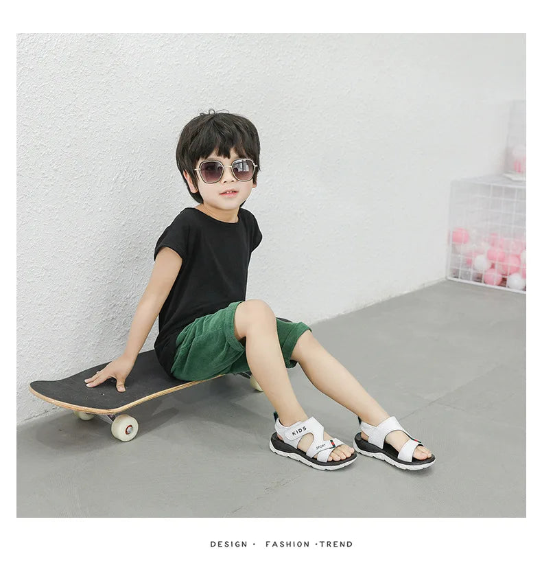 Children Sandals 2023 Summer New Fashion Boys Geniune Leather Sandals Kids Soft Bottom Non-slip Beach Sandals