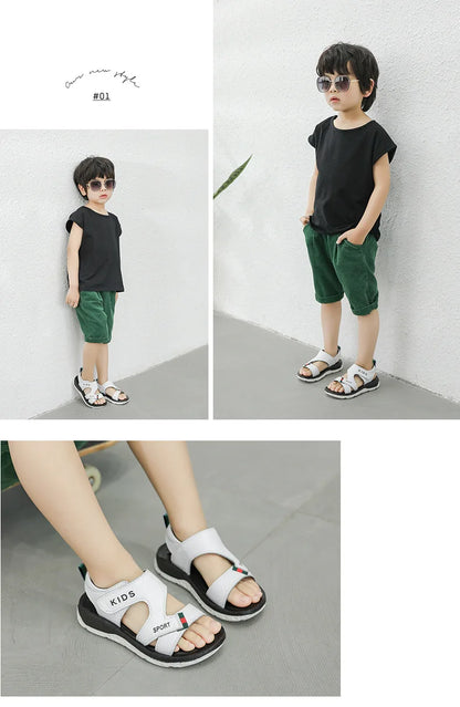 Children Sandals 2023 Summer New Fashion Boys Geniune Leather Sandals Kids Soft Bottom Non-slip Beach Sandals